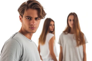 Wall Mural - A group of young people standing in a line, smiling and posing for a photo