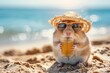 © maria_lh - A hamster wearing sunglasses on a summer beach drinking a summer beverage