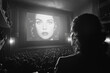 © feeling lucky - A vintage cinema scene in black and white, showcasing a captivated audience watching a classic film.