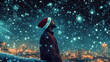© CQSP - Contemplative Black Man in Santa Hat on Snowy Rooftop - Magical Christmas Eve Scene of Peace and Hope