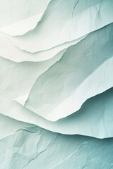 Wall Mural - Abstract background of crumpled white paper creating dynamic waves, illuminated with cyan green gradient