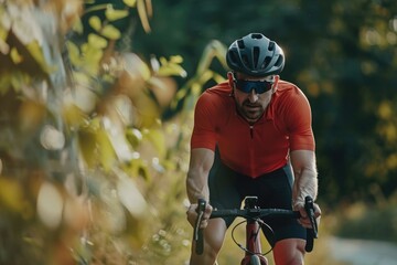 Wall Mural - A person riding a bicycle down a rural dirt road, with natural surroundings