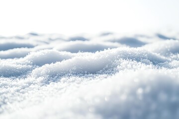 Close-up of fresh, pristine snow, glistening under bright sunlight.