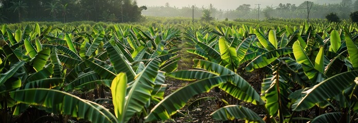 Sticker - A lush banana plantation in the morning light