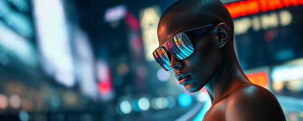 a modern black woman with sunglasses