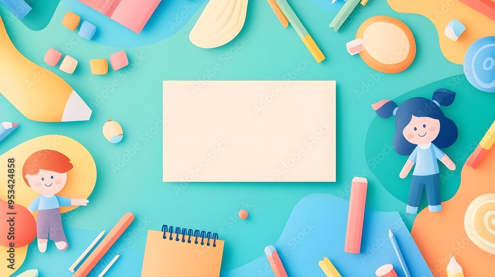 Colorful Papercraft Background with Kids and School Supplies Stock ...