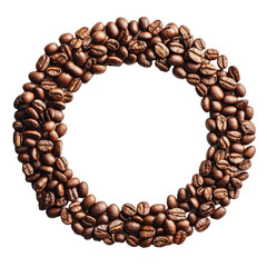 Wall Mural - Coffee beans in a circular arrangement on a clean transparent background, perfect for coffee-themed designs, coffee beans round shape on transparent background