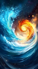 Canvas Print - Abstract Fire and Water Swirling in Space.