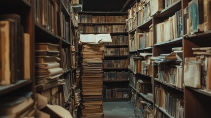 Wall Mural - Old documents, books, and archives are kept in the library.