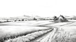 © Imamul - Black and white sketch of rural farm landscape