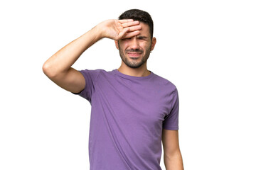 young handsome caucasian man over isolated background with tired and sick expression