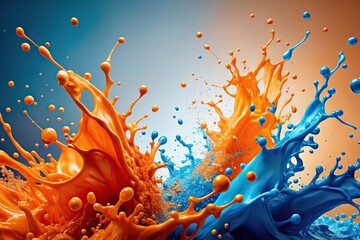 Wall Mural - Abstract orange and blue splash background with copy space