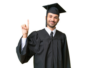 Young university graduate man over isolated background showing and lifting a finger in sign of the best