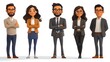 © Sarawut - 3D cartoon style portrait of office workers in professional attire, with a plain white background