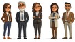 © Sarawut - 3D cartoon style portrait of office workers in professional attire, with a plain white background