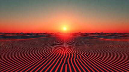 Sticker -  Image of Sunset Over Desert with Red and Black Foreground Lines