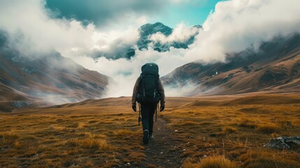 Poster - Lone Hiker in Majestic Mountain Scenery