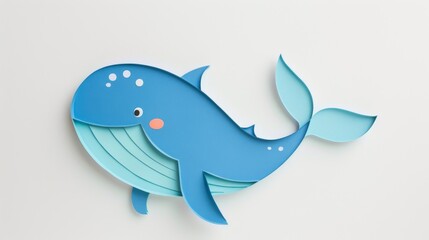 Cute Whale Paper Cutting Layers Isolated on White Background