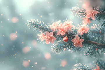 Poster - christmas background with branches and cones