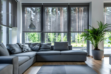 Poster - modern living room with fireplace