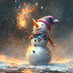 Canvas Print - snowman on the snow