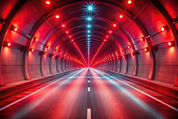 futuristic road tunnel with red lighting background