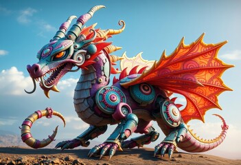 Wall Mural - Robot Dragon A dragon robot with a surreal dreamlike design its