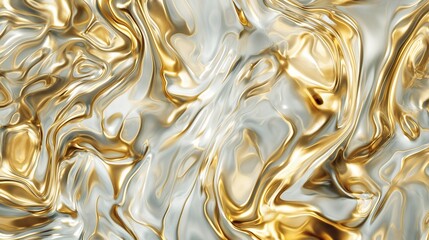 An abstract pattern formed by merging gold liquid with crystal clear water, showing the interplay of reflective gold swirls and the purity of water.