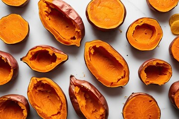 Freshly Baked Sweet Potato Rounds Isolated on a White Backdrop