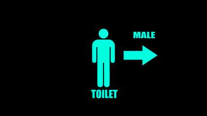 Neon, glowing male toilet icon. female toilet or bathroom sign.