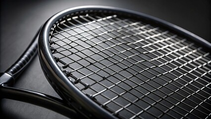 Macro shot of black net tennis racket for background image