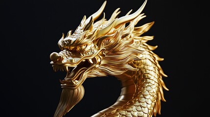 golden metal dragon head. decorative gold gargoyle.