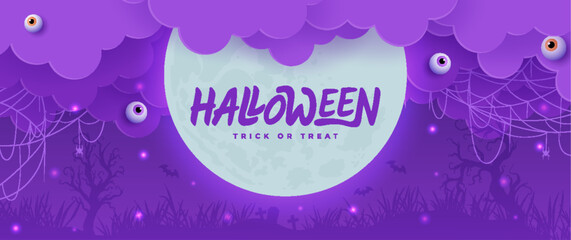 Wall Mural - Dark background Halloween banner template on spooky elements. Perfect as website background or Halloween themed banner design.