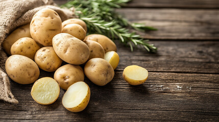 Wall Mural - potatoes on a wooden table