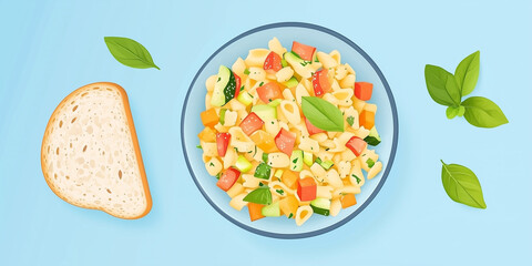 Wall Mural - Pasta salad with a variety of vegetables in a bowl