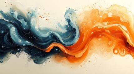 Wall Mural - Vibrant Abstract Wave of Blue and Orange Paint Generative AI
