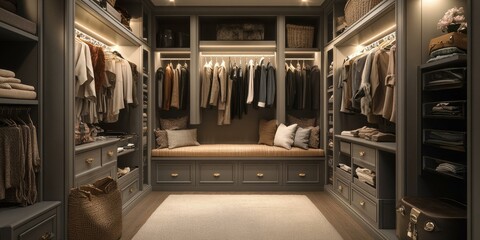 Sticker - Luxurious walk-in closet with custom cabinetry.