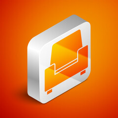 Canvas Print - Isometric Armchair icon isolated on orange background. Silver square button. Vector