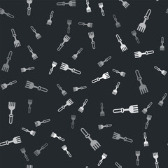 Poster - Grey Fork icon isolated seamless pattern on black background. Cutlery symbol. Vector