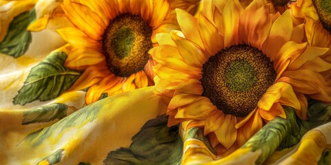 Wall Mural - Yellow sunflowers on patterned fabric.