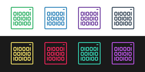 Set line Binary code icon isolated on black and white background. Vector