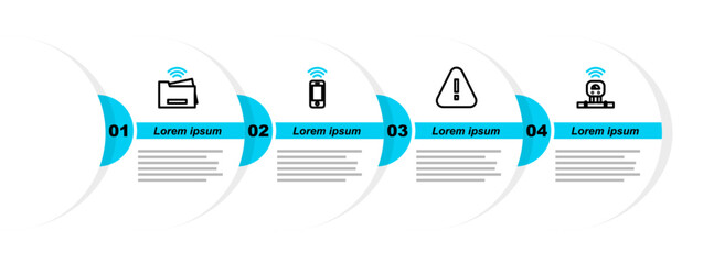 Poster - Set line Smart sensor, Exclamation mark in triangle, Wireless smartphone and printer icon. Vector