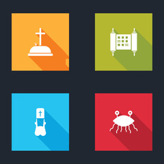 Sticker - Set Tombstone with cross, Decree, paper, parchment, scroll, Priest and Pastafarianism icon. Vector