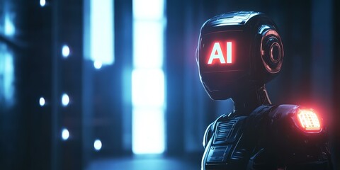 A futuristic robot with AI on its head.