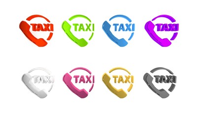 Canvas Print - Colorful Taxi call telephone service icon isolated on white background. Taxi for smartphone. Minimalism concept. 3D render illustration