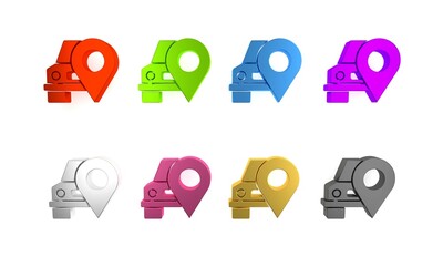 Canvas Print - Colorful Map pointer with taxi icon isolated on white background. Location symbol. Minimalism concept. 3D render illustration