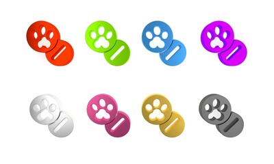 Sticker - Colorful Dog and pills icon isolated on white background. Prescription medicine for animal. Minimalism concept. 3D render illustration