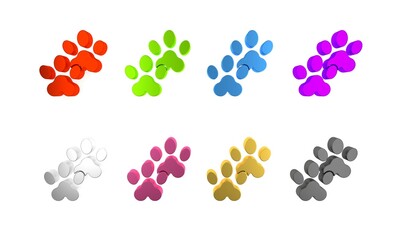 Canvas Print - Colorful Paw print icon isolated on white background. Dog or cat paw print. Animal track. Minimalism concept. 3D render illustration