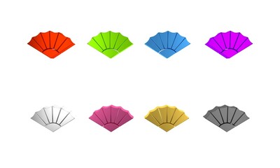 Sticker - Colorful Traditional paper chinese or japanese folding fan icon isolated on white background. Minimalism concept. 3D render illustration