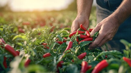 Wall Mural - Harvesting Red Chili Peppers